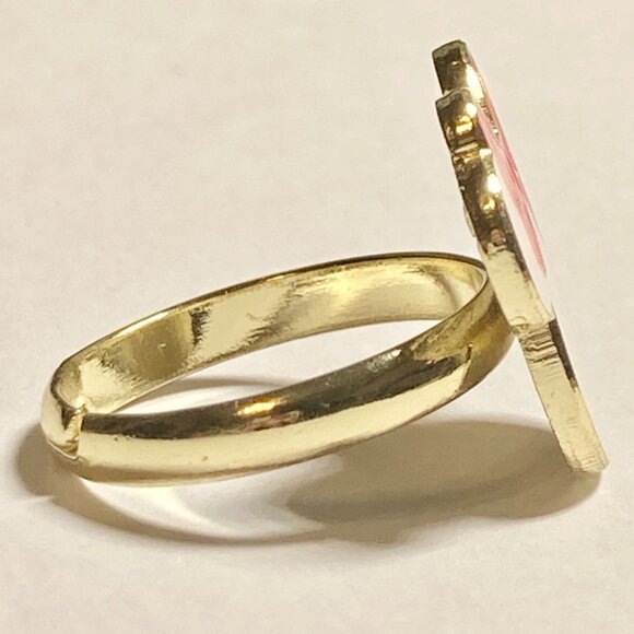 Vintage Disney Minnie Mouse Ring Size 7 8 Pink Bow Signed Adjustable Enamel - Picture 6 of 12